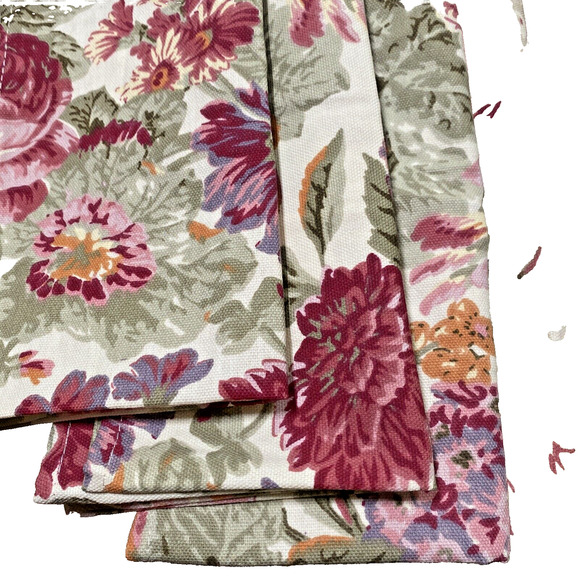 Chaps Brand Cloth Napkins Set of 4 Bold Floral Print in Yellow Pink Red Flowers - Picture 2 of 7